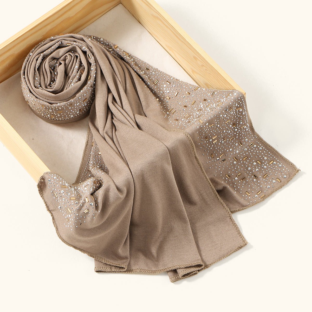 Crystal & Gold Baguette Rhinestone Hijab – Embellished Scarf