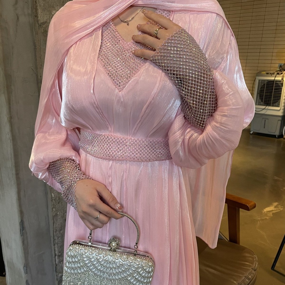 Crystal Mesh Embellished Abaya Set(MOA258) - Mariam's Collection