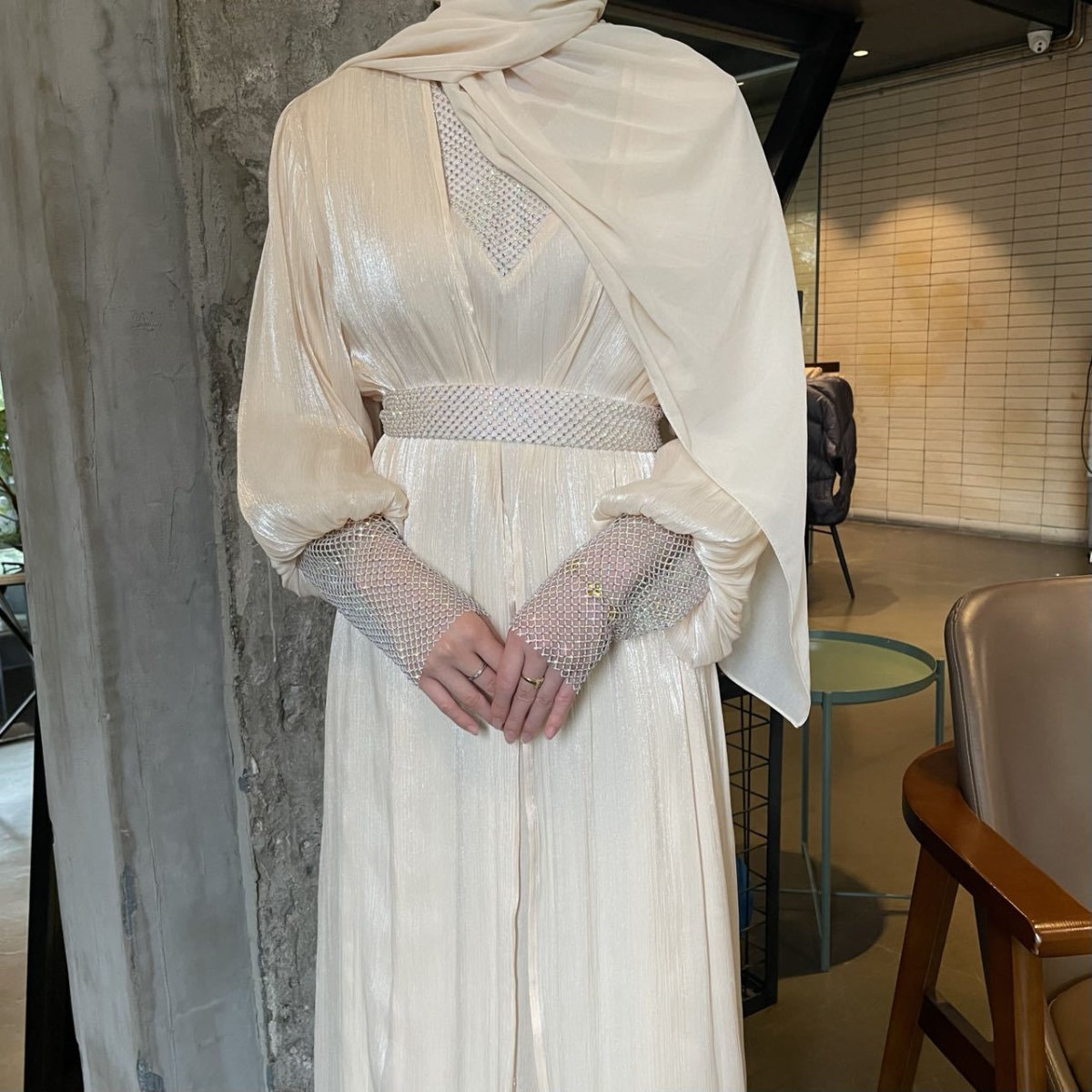 Crystal Mesh Embellished Abaya Set(MOA258) - Mariam's Collection