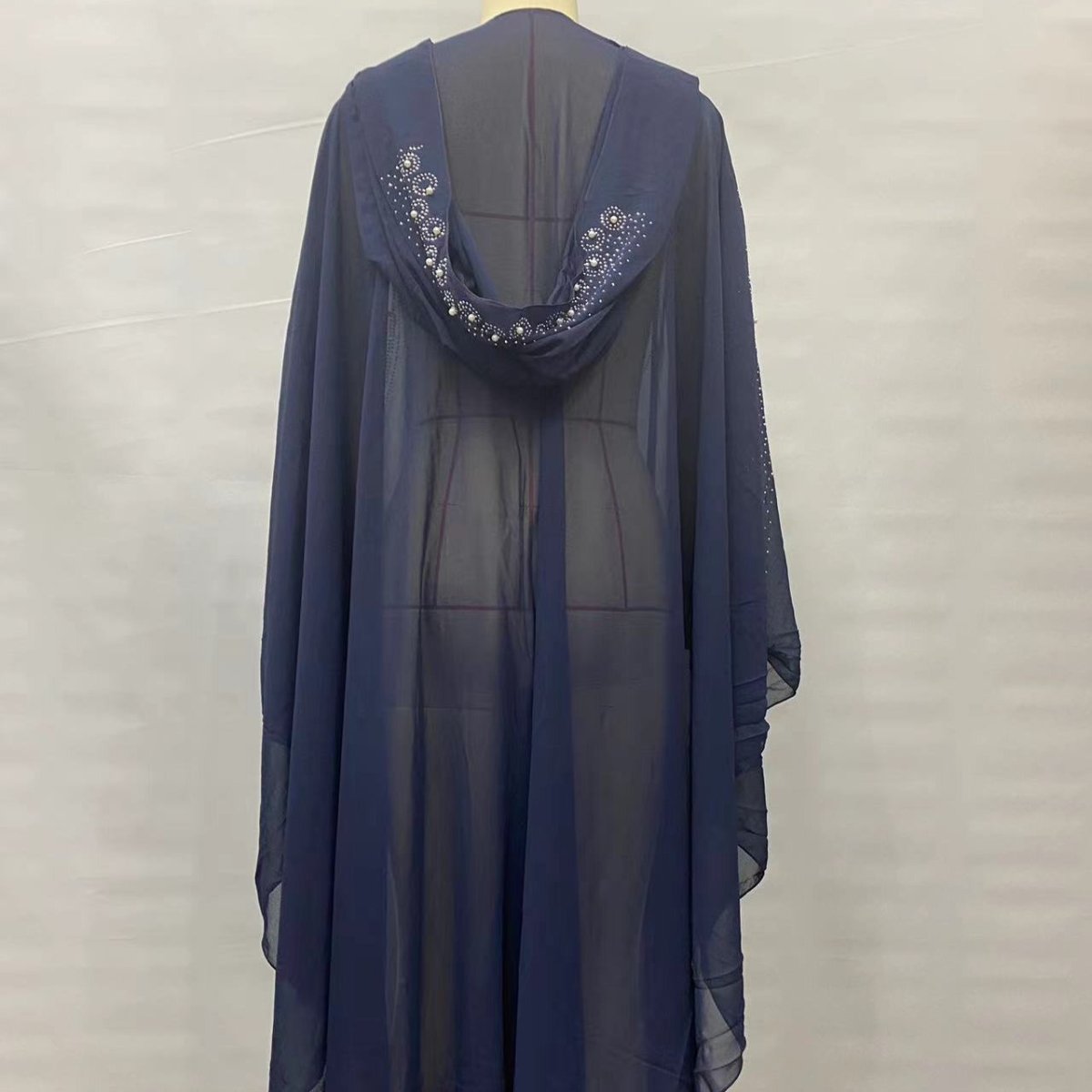 Crystal & Pearl Embellished Hooded Cape Abaya(MA366) - Mariam's Collection