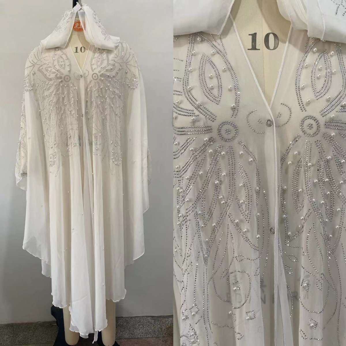 Crystal & Pearl Embellished Hooded Cape Abaya(MA366) - Mariam's Collection