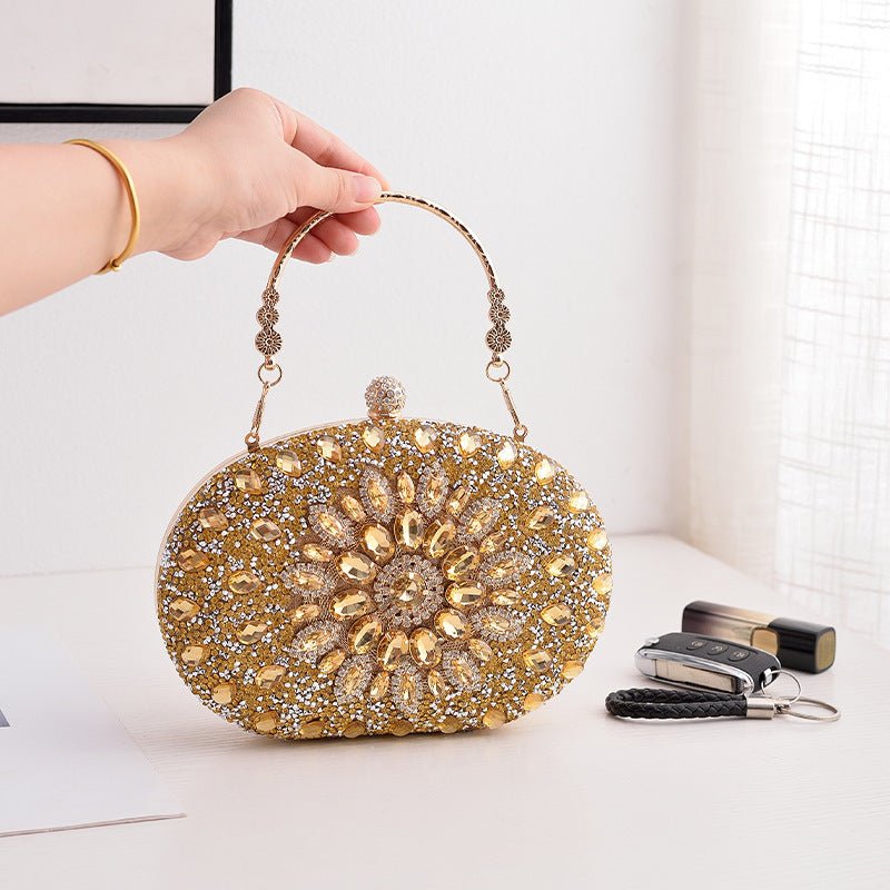 Crystal Sunflower Evening Clutch | Rhinestone Party Bag with Chain Handle(MAC356) - Mariam's Collection
