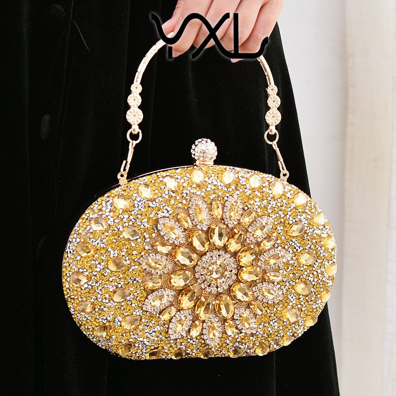 Crystal Sunflower Evening Clutch | Rhinestone Party Bag with Chain Handle(MAC356) - Mariam's Collection