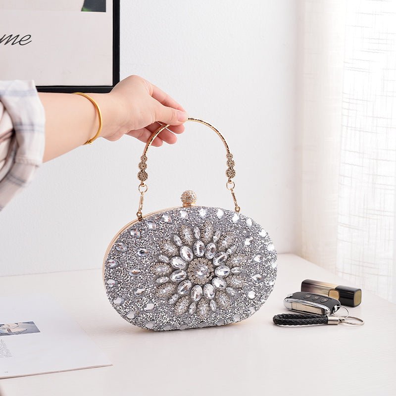 Crystal Sunflower Evening Clutch | Rhinestone Party Bag with Chain Handle(MAC356) - Mariam's Collection