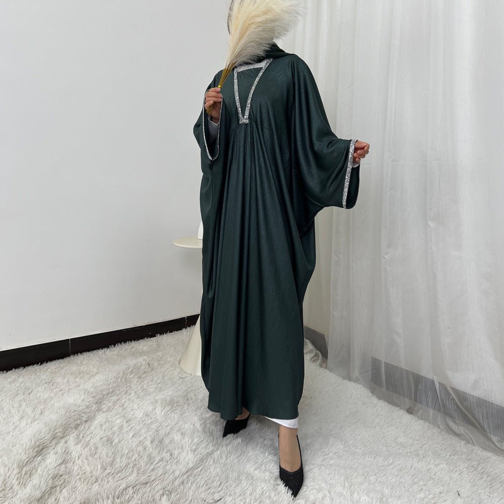 Crystal Trim Butterfly Sleeve Abaya | Oversized Prayer Dress(MA350) - Mariam's Collection
