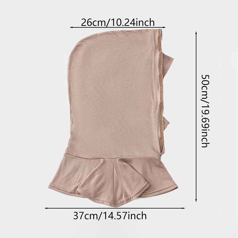 Side profile of camel instant hijab cap with jewelled edge