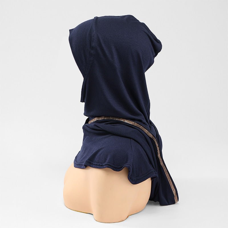 Full-length view of rhinestone slip-on hijab styling