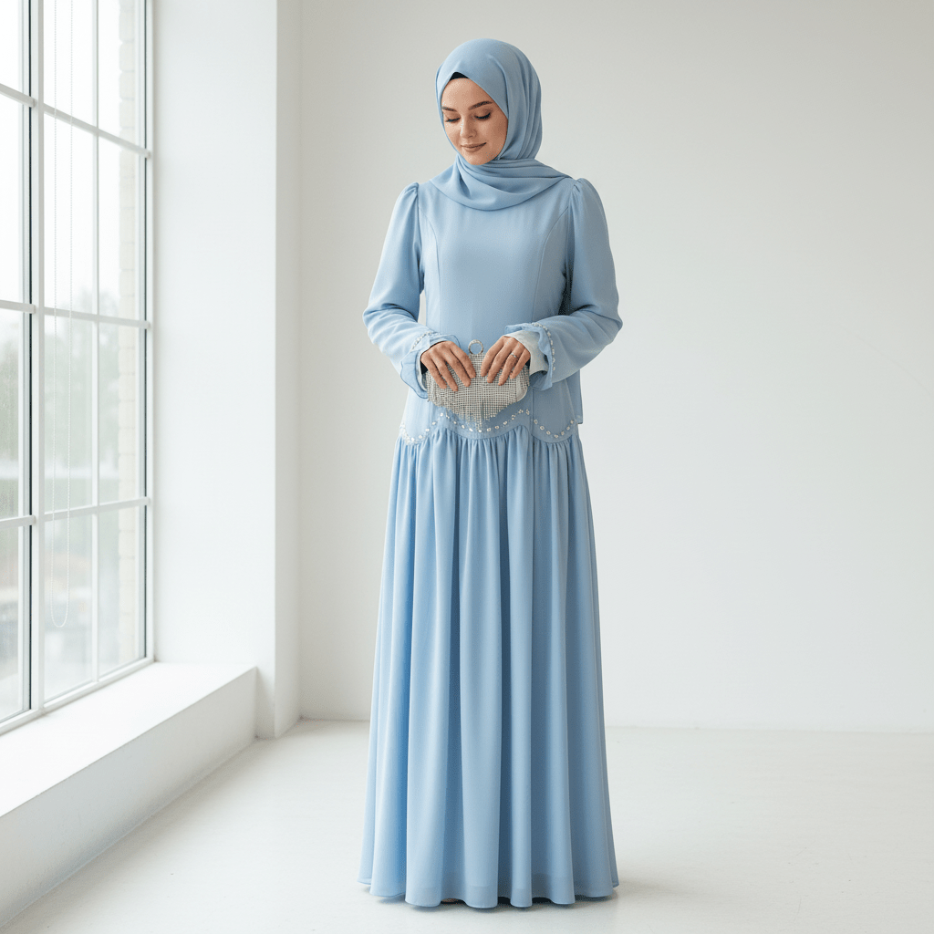 Crystal Waist Chain Dress with Ruffle Cuffs(MS306) - Mariam's Collection