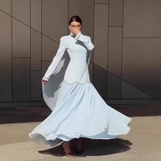 Crystal Waist Chain Dress with Ruffle Cuffs(MS306) - Mariam's Collection