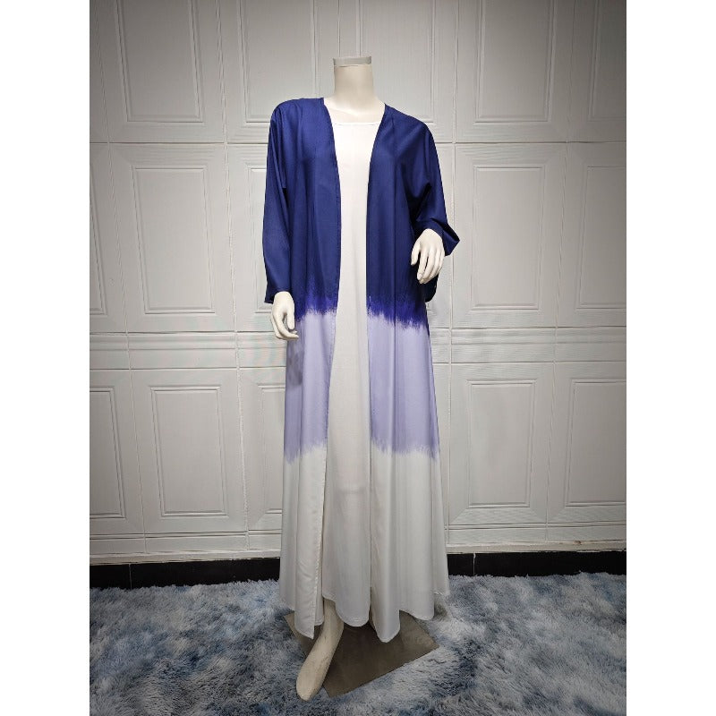 Tie-Dye Cape Cardigan Dress Abaya | Gradient Open Front Kimono Cover(MOA221)