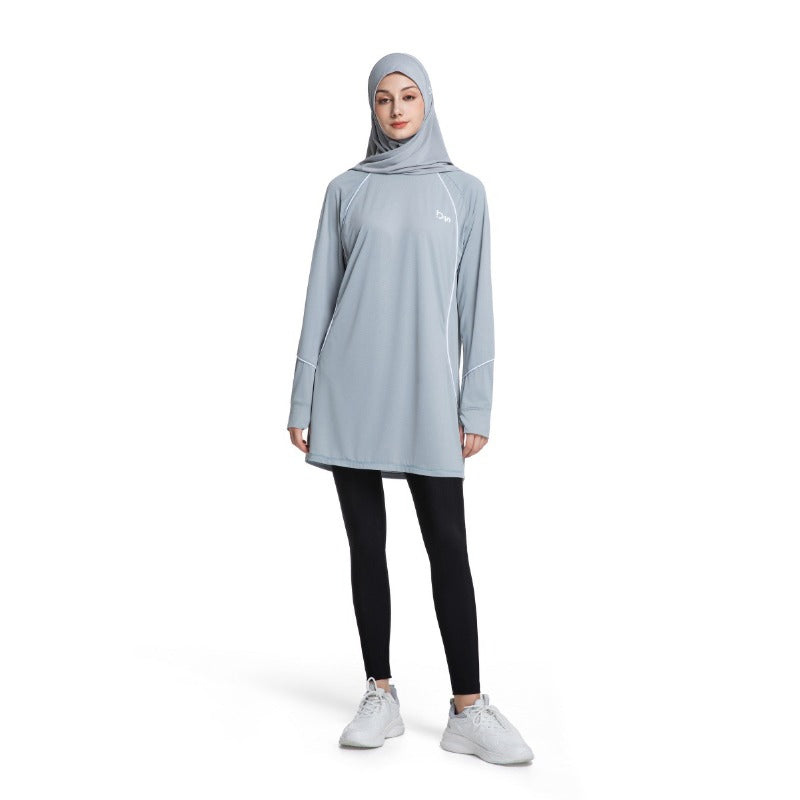 Women's Quick Dry Long Sleeve Modest Workout Top | Polyester Athletic Yoga Tunic with Simple Lines(MS114)