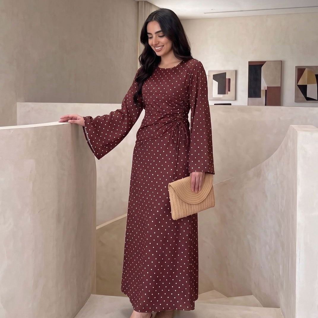 Maxikleid mit Polka-Dot-Muster und ausgestellten Ärmeln (MS503)