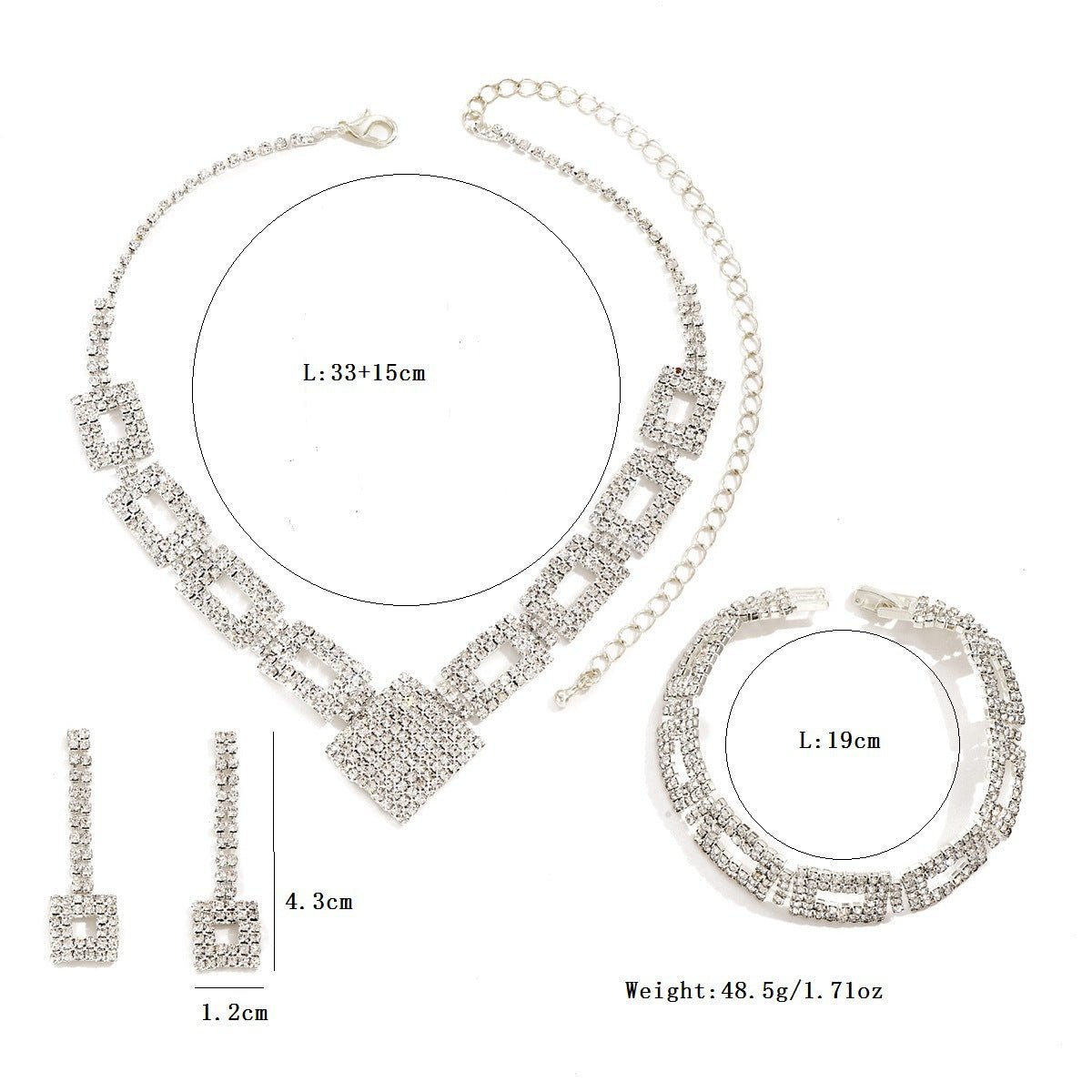 Dazzling 3 - Piece Full Rhinestones Jewelry Set (MAC317) - Mariam's Collection
