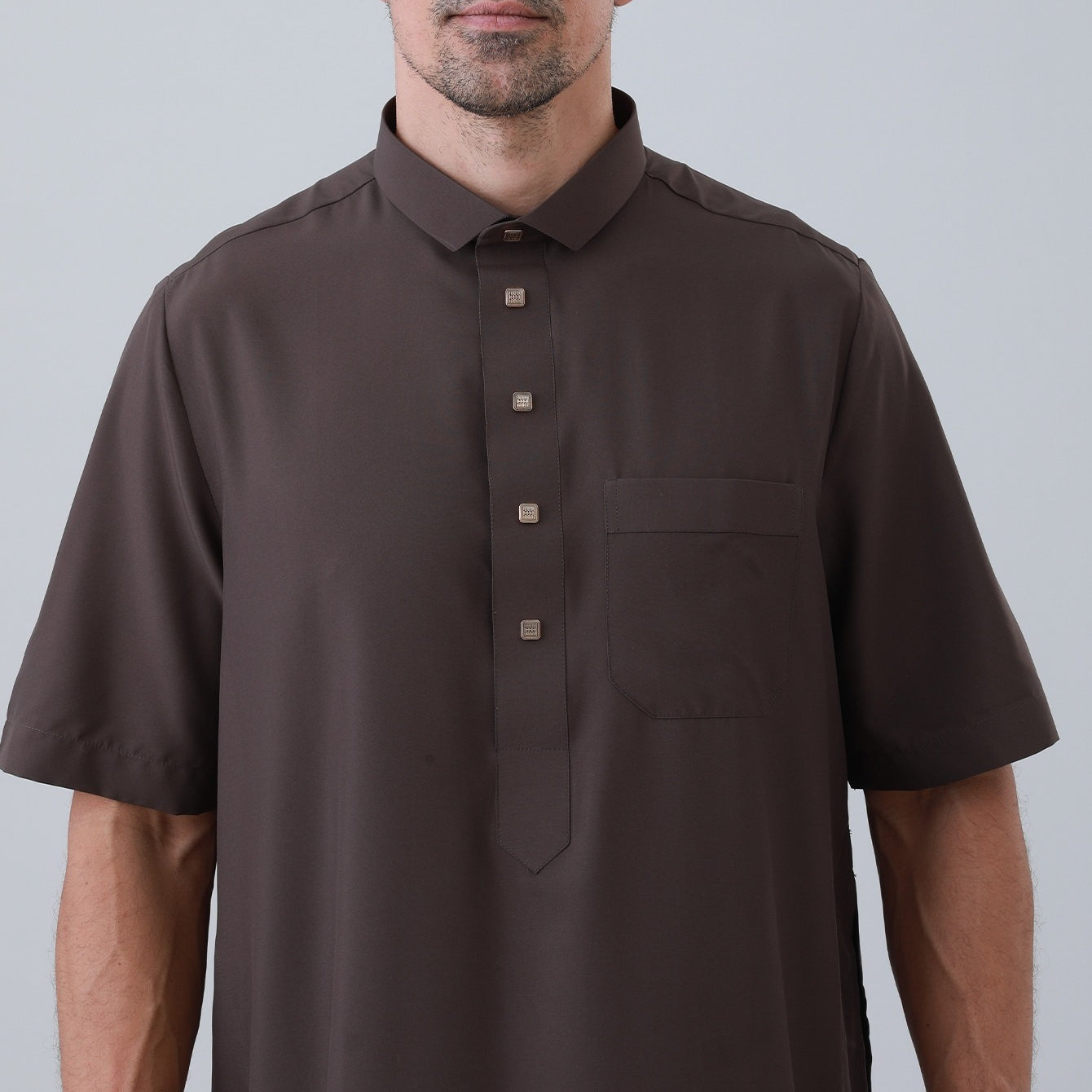 Men's Solid Color Thobe with Button Placket(MT038)