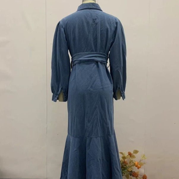 Denim Shirt Dress with Belt(MS330) - Mariam's Collection