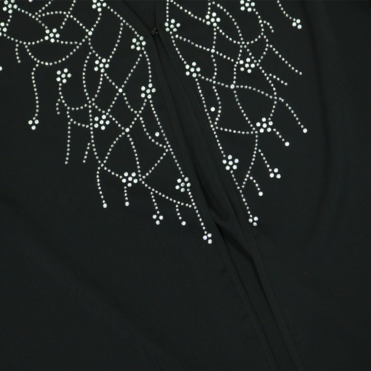 Modest Muslim Loose Fit Black Diamond Embellished V-Neck Abaya Dress(MOA)