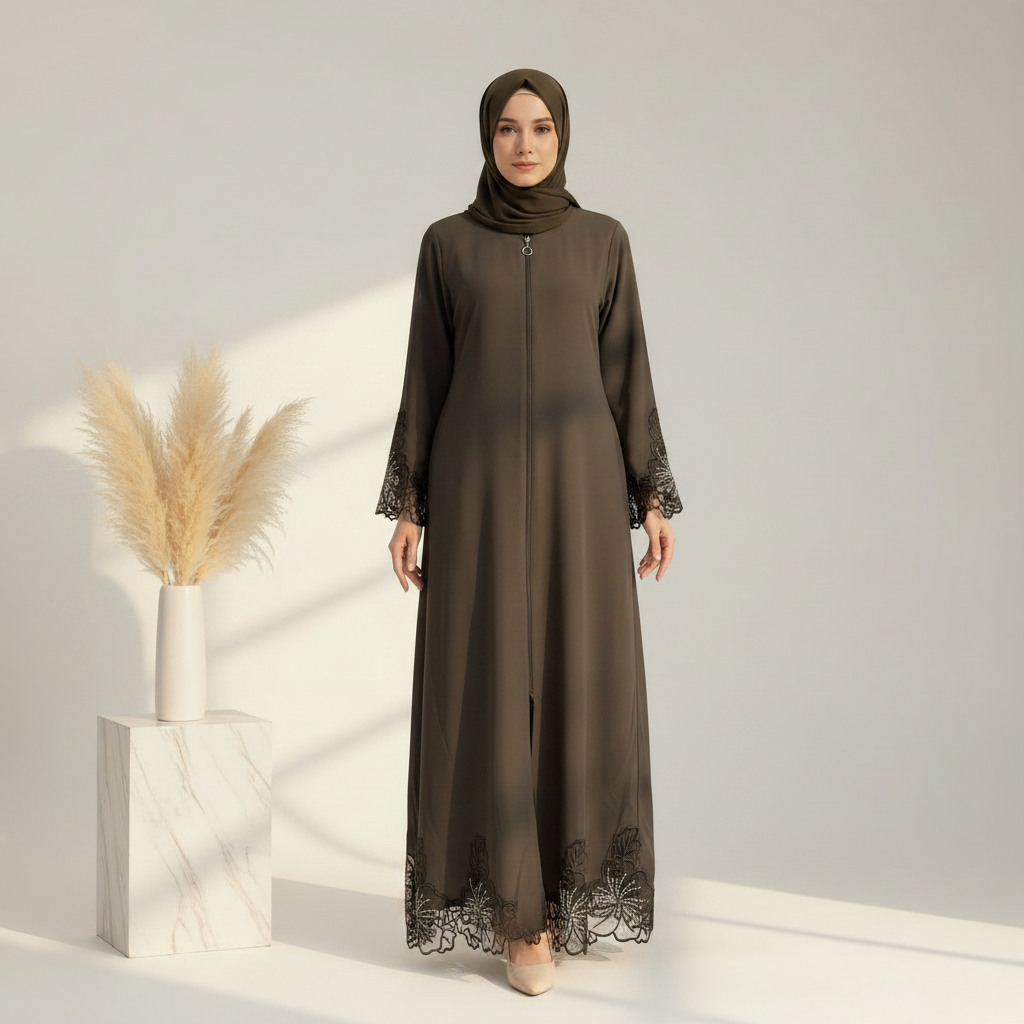 Archive Piece Lace Hem Open Abaya - MP018 (Size S Only)