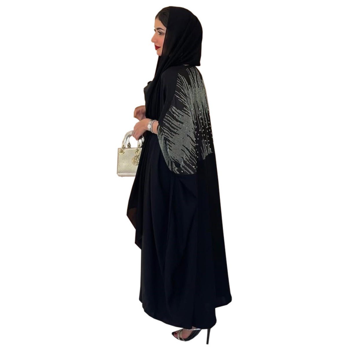Diamond Embellished Open Front Cardigan Robe - Luxury Loose Fit Cover Up with Crystal Details(MOA213) - Mariam's Collection