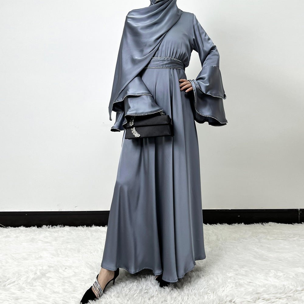 Diamond Modest Bell Sleeve Adjustable Waist Kaftan Dress Abaya with Hijab. (MA169) - Mariam's Collection