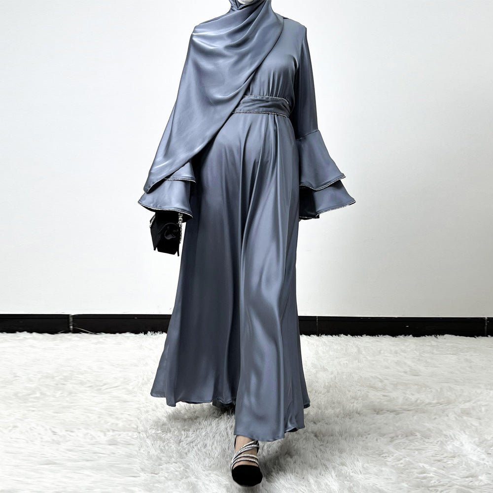 Diamond Modest Bell Sleeve Adjustable Waist Kaftan Dress Abaya with Hijab. (MA169) - Mariam's Collection