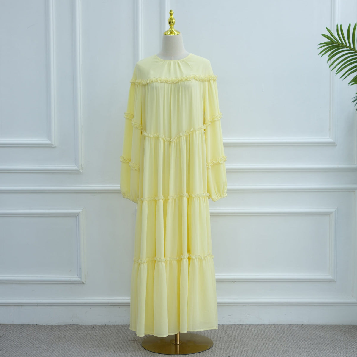 Layered cake skirt modest dress styled with plain hijab for elegant look