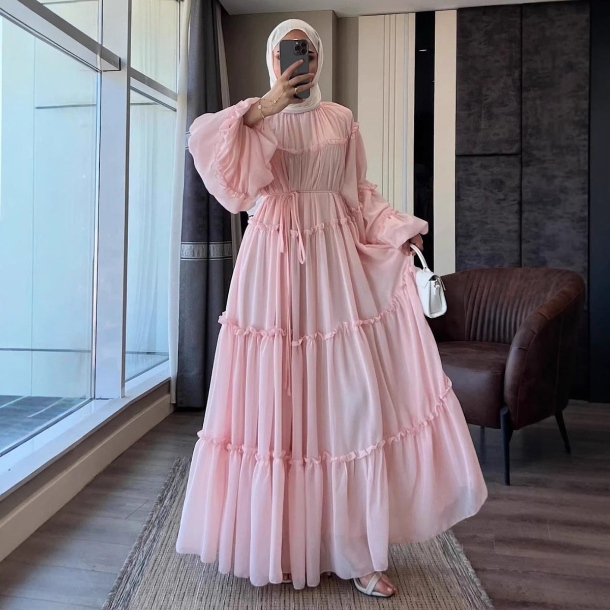 Double-Layer Cake Skirt Modest Dress – Tiered Ruffle Maxi
