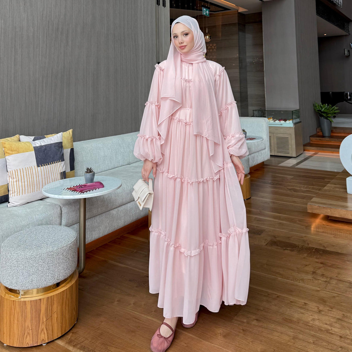 Double-Layer Cake Skirt Modest Dress – Tiered Ruffle Maxi