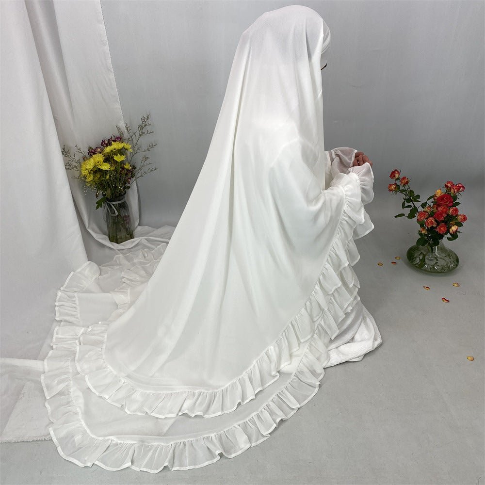 Double Layer Ruffle Trim Khimar(MK032) - Mariam's Collection