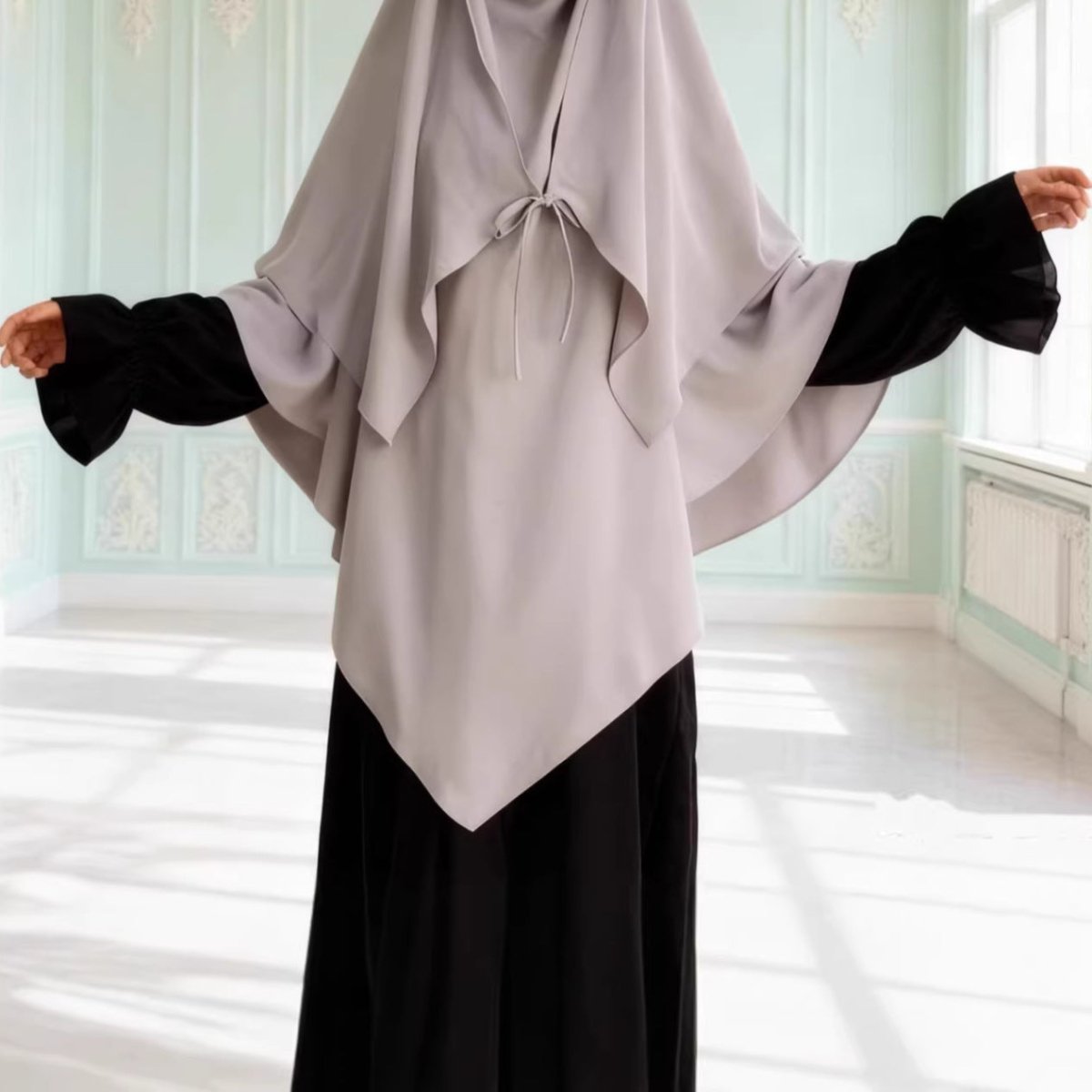 Double Layer Tie - Front Khimar(MK033) - Mariam's Collection