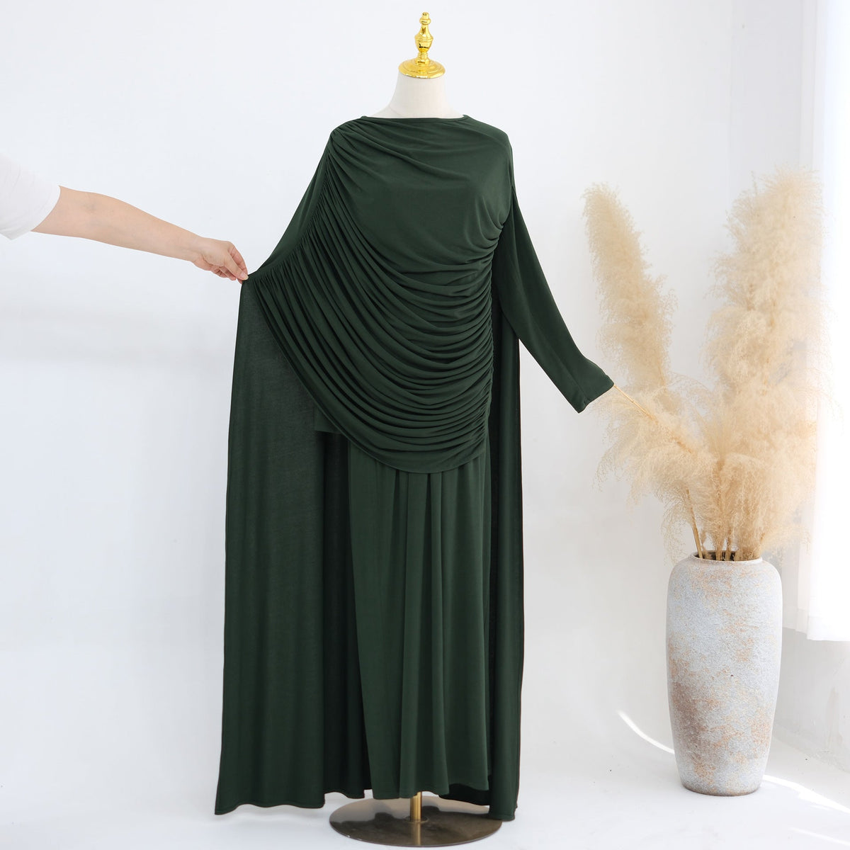 Draped Cape Top & Wide-Leg Trousers Set | Elegant Stretch Two-Piece Outfit(MS586) - Mariam's Collection