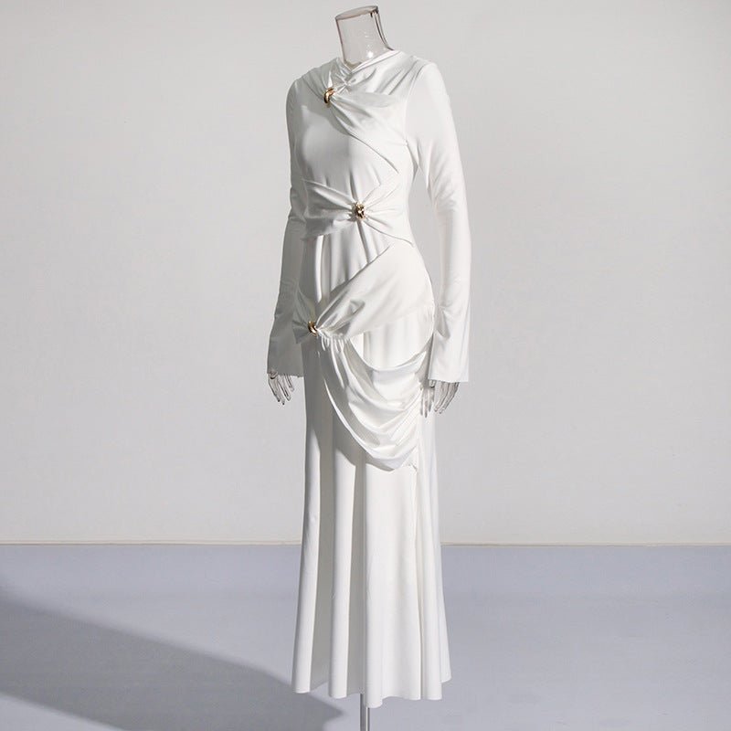 Concealed back zipper closure on stretch knit maxi abaya