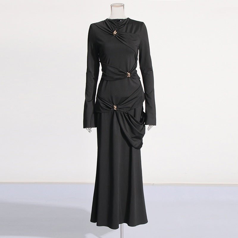 Jeweled Draped Evening Abaya – Brooch Maxi Abaya Dress