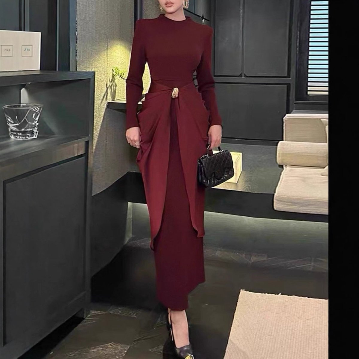 Draped Jersey Maxi Dress – Formal Occasion Jersey Abaya