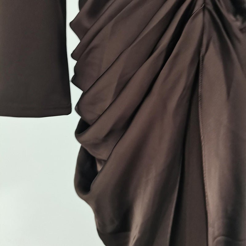 Draped Satin Skirt Dress with Jeweled Brooch(MS321) - Mariam's Collection