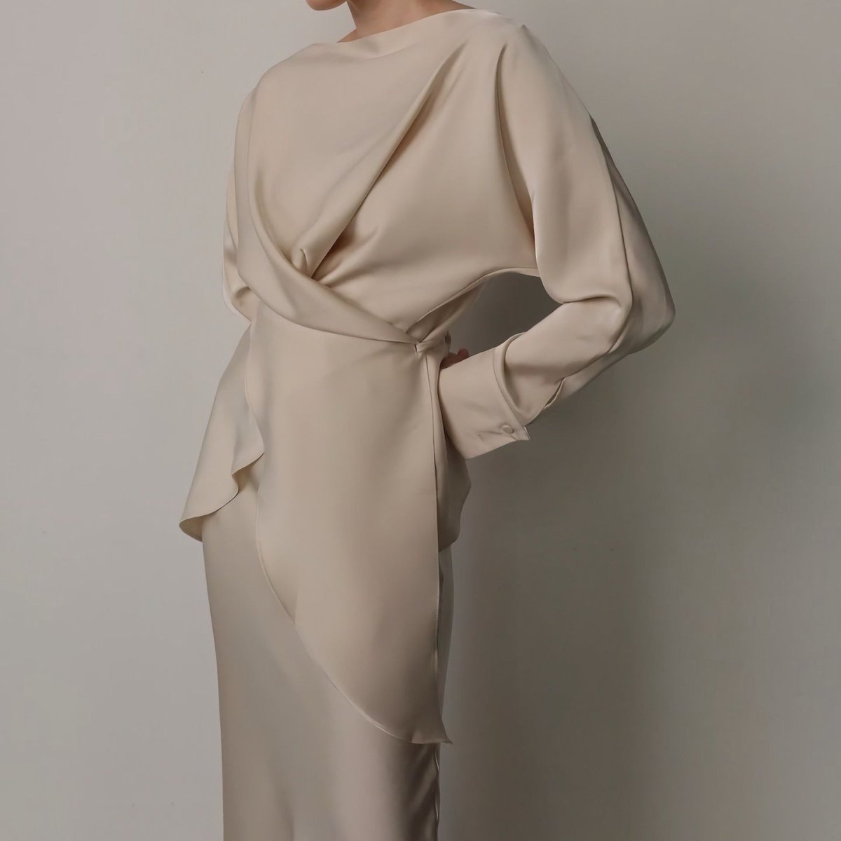 Draped Wrap Top & Maxi Skirt Set(MS333) - Mariam's Collection