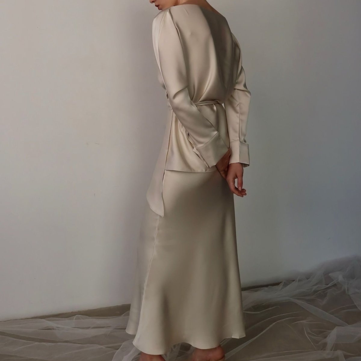 Draped Wrap Top & Maxi Skirt Set(MS333) - Mariam's Collection