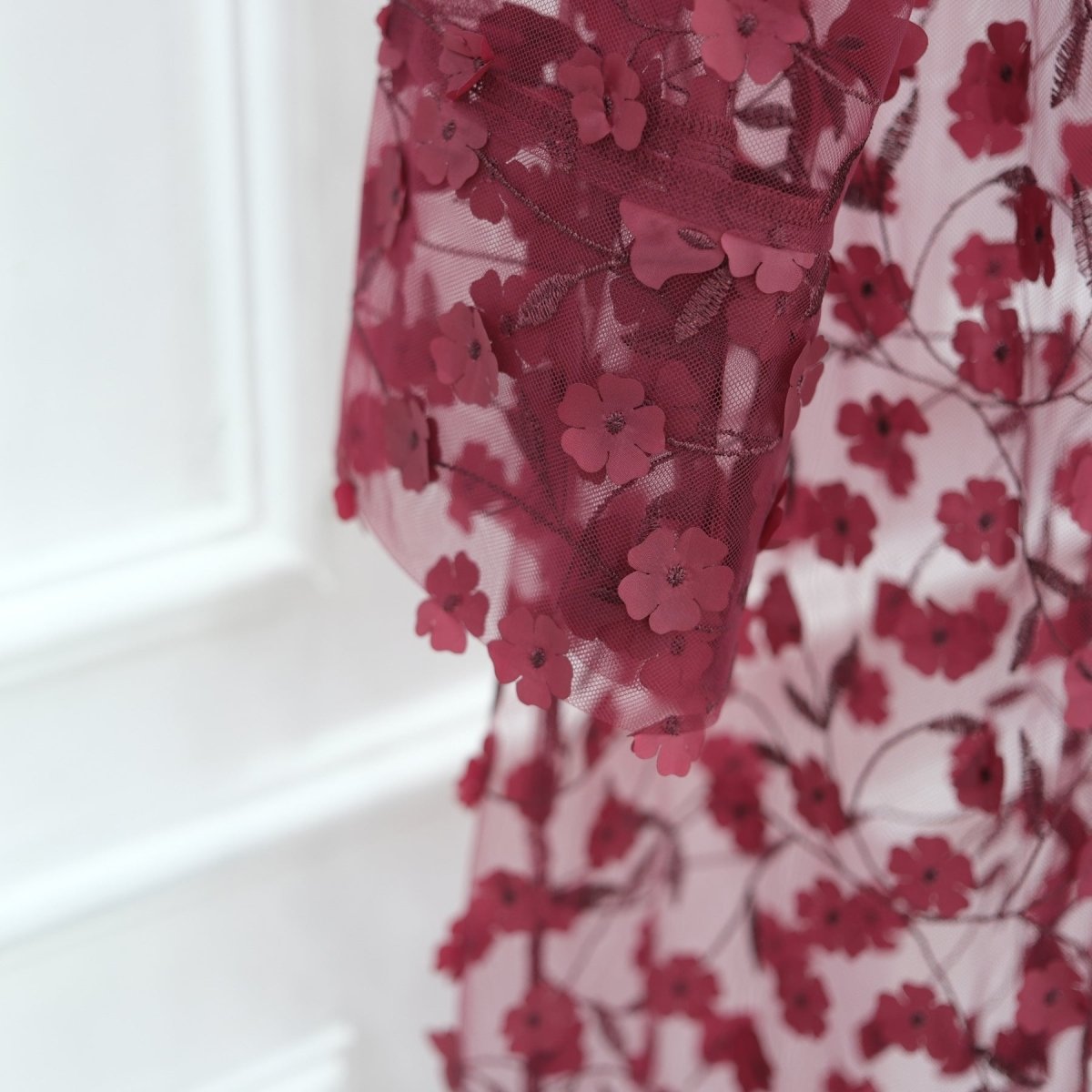 Dreamy 3D Flower Mesh Open Abaya Set(MOA313) - Mariam's Collection