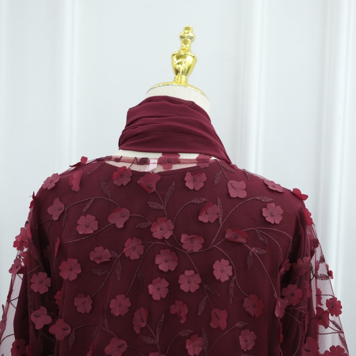Dreamy 3D Flower Mesh Open Abaya Set(MOA313) - Mariam's Collection