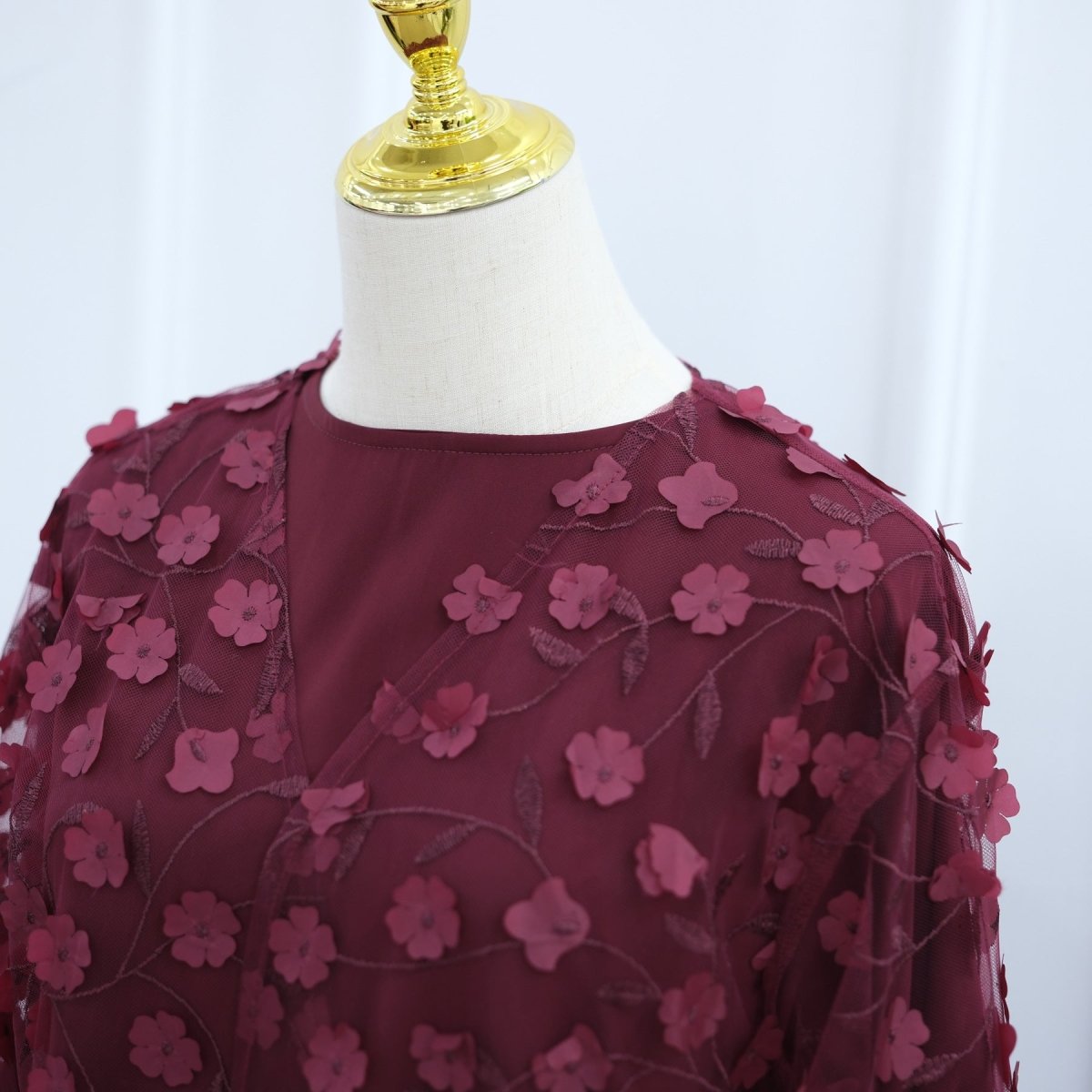 Dreamy 3D Flower Mesh Open Abaya Set(MOA313) - Mariam's Collection