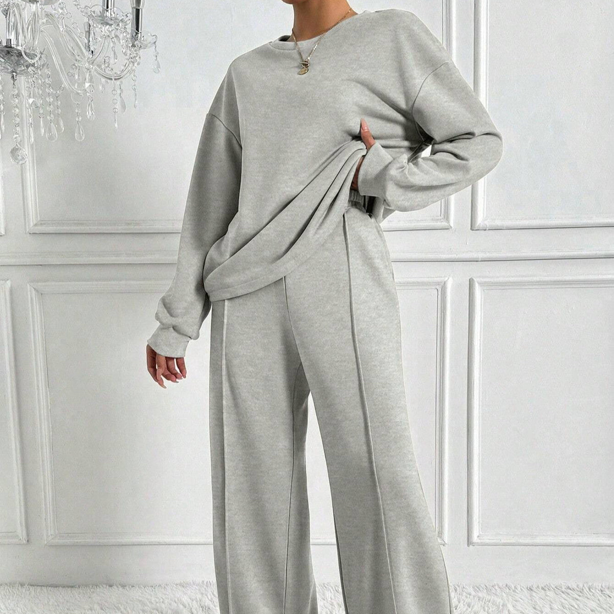 Drop Shoulder Sweatshirt & Wide-Leg Trouser Co-ord Set(MS528) - Mariam's Collection