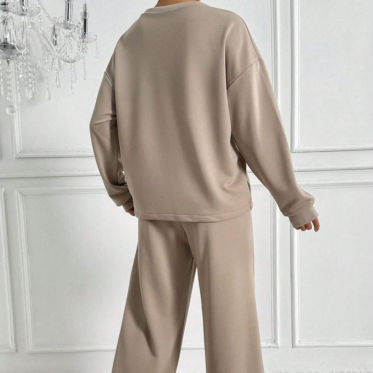 Drop Shoulder Sweatshirt & Wide-Leg Trouser Co-ord Set(MS528) - Mariam's Collection