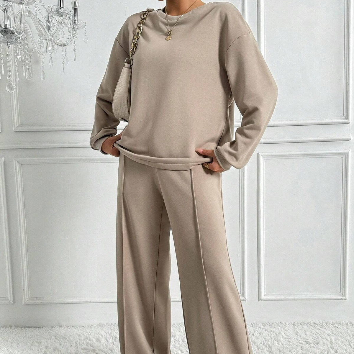 Drop Shoulder Sweatshirt & Wide-Leg Trouser Co-ord Set(MS528) - Mariam's Collection