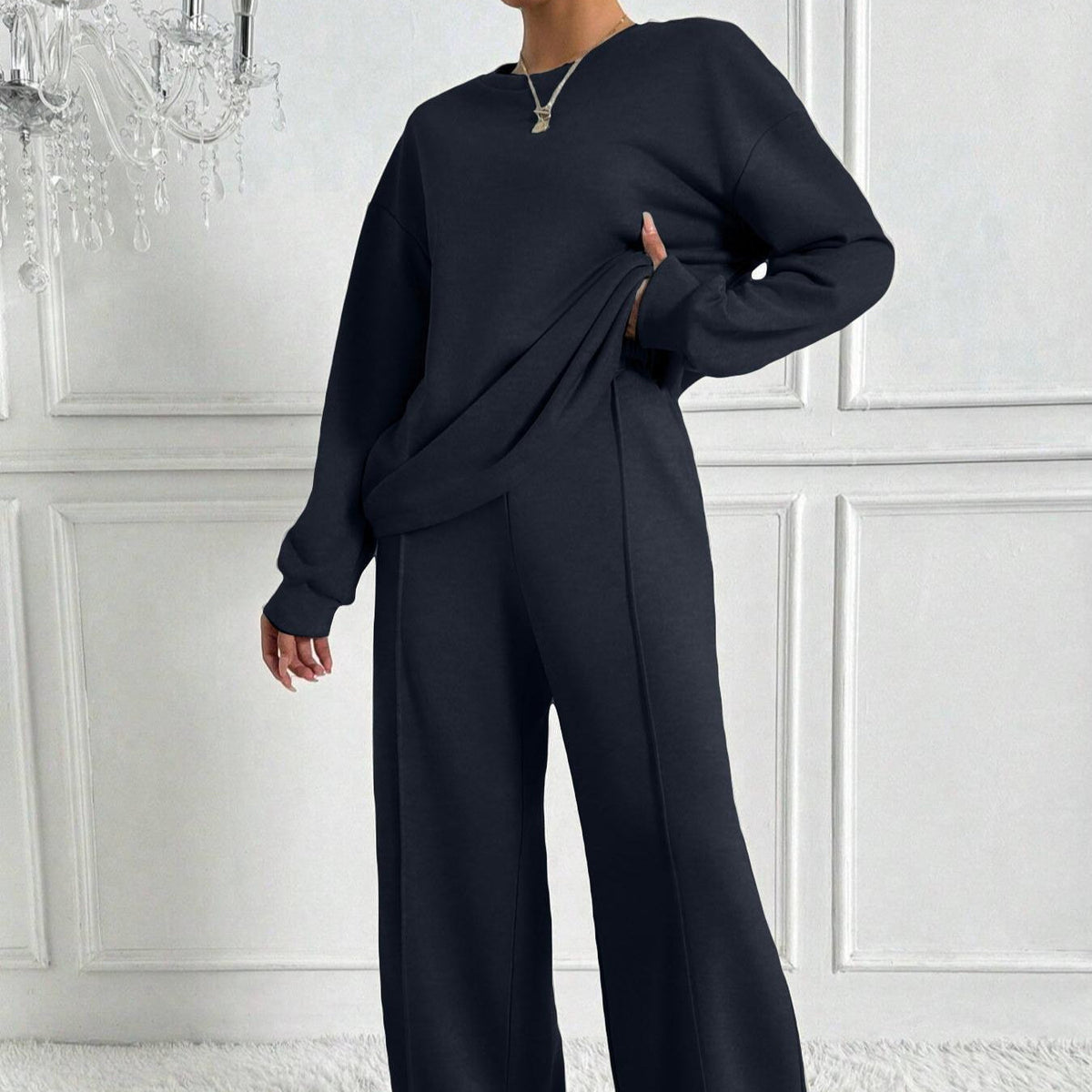Drop Shoulder Sweatshirt & Wide-Leg Trouser Co-ord Set(MS528) - Mariam's Collection