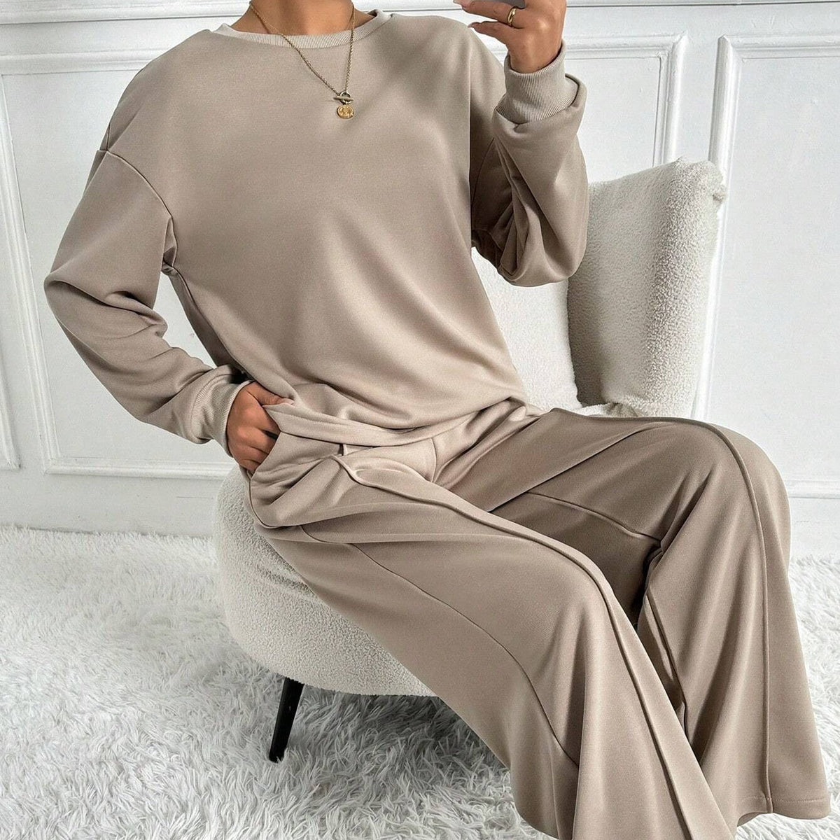 Drop Shoulder Sweatshirt & Wide-Leg Trouser Co-ord Set(MS528) - Mariam's Collection