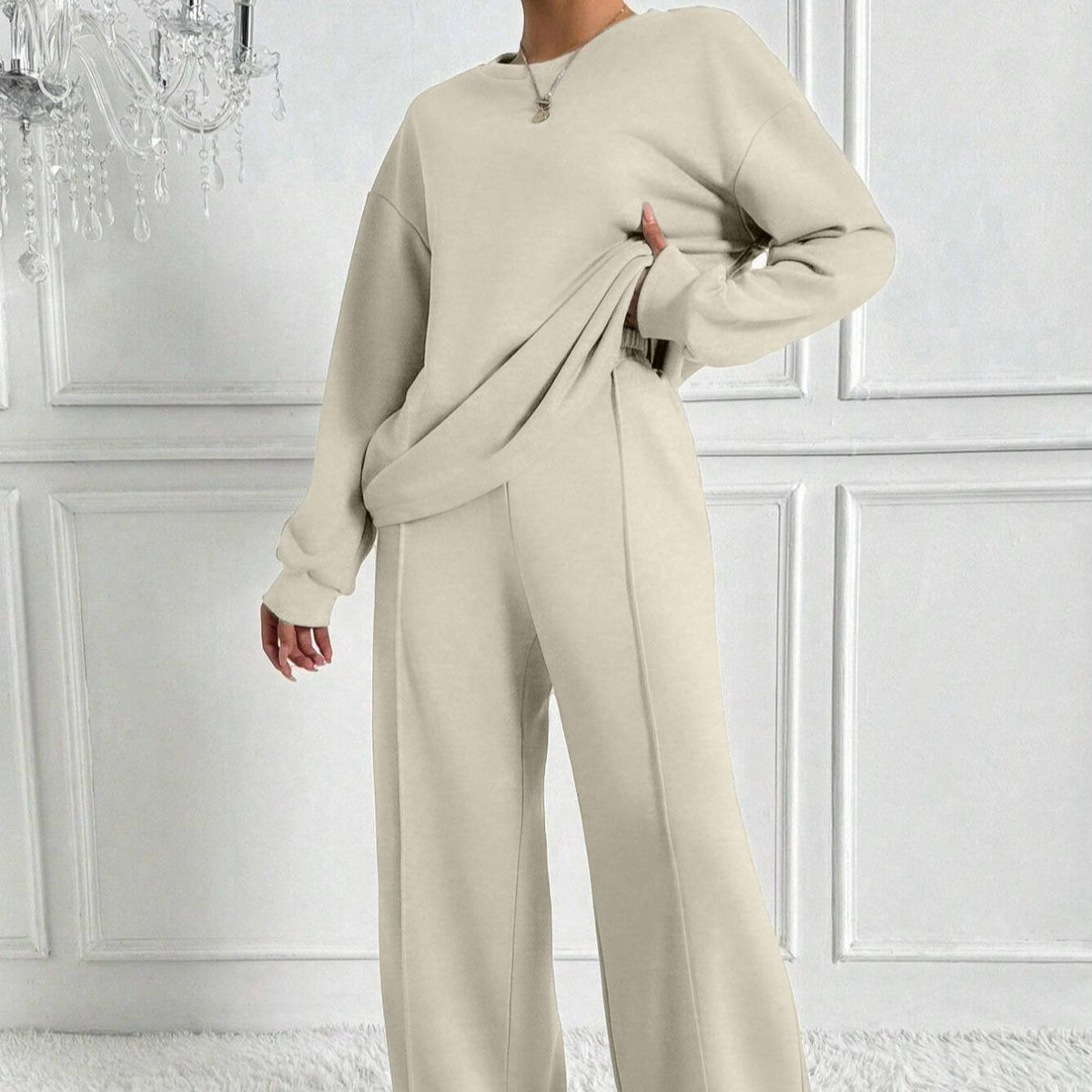 Drop Shoulder Sweatshirt & Wide-Leg Trouser Co-ord Set(MS528) - Mariam's Collection