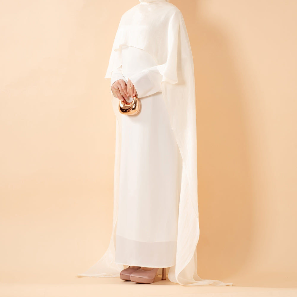 Premium Modest Luxury Organza Cape A-Line Maxi Dress Abaya(MA300)