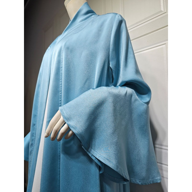 Lotus Leaf Sleeve Solid Soft Satin Open Front Abaya Dress | Lightweight Modest Abaya Cover(MOA220)