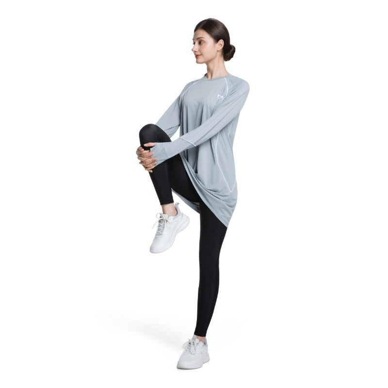 Women's Quick Dry Long Sleeve Modest Workout Top | Polyester Athletic Yoga Tunic with Simple Lines(MS114)