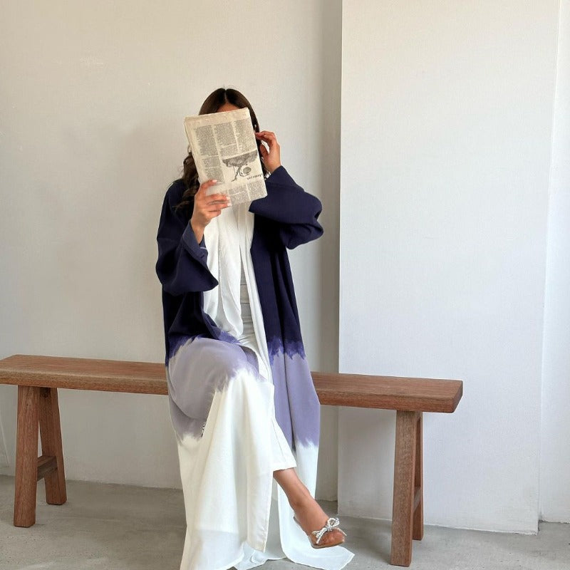 Tie-Dye Cape Cardigan Dress Abaya | Gradient Open Front Kimono Cover(MOA221)