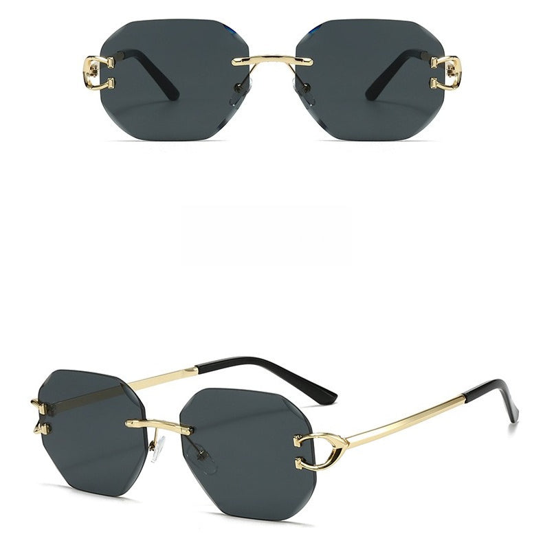 Vintage Rimless Cut Edge Sunglasses - Frameless Polygon Statement Piece (MAC266)
